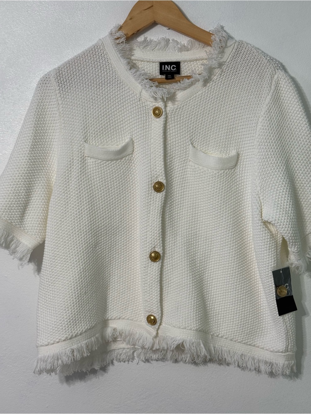 INC International Concepts Textured Fringe Button Cardigan new with tags PXL